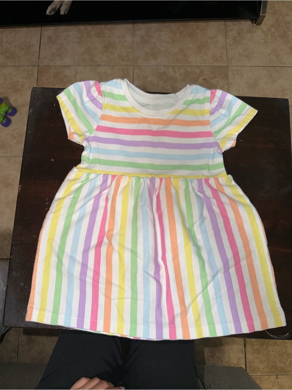 Girls' Rainbow Stripe Short Sleeve Dress - Multi
